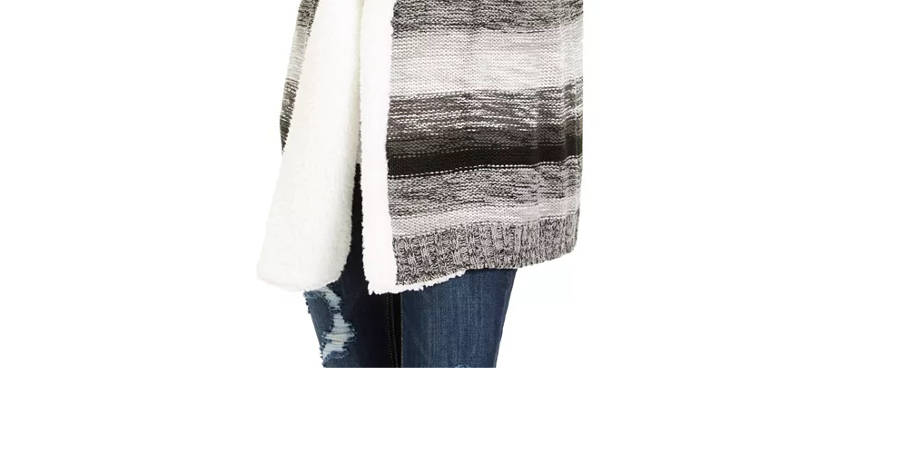 Crave Fame Juniors' Sherpa Trim Cardigan Gray Size X-Small