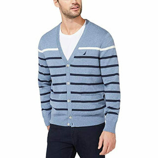 Nautica Men's Striped V-Neck Button Cardigan Turq Size XX-Large