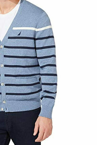 Nautica Men's Striped V-Neck Button Cardigan Turq Size XX-Large
