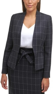 Calvin Klein Women's Windowpane Plaid Jacket Black Size 14