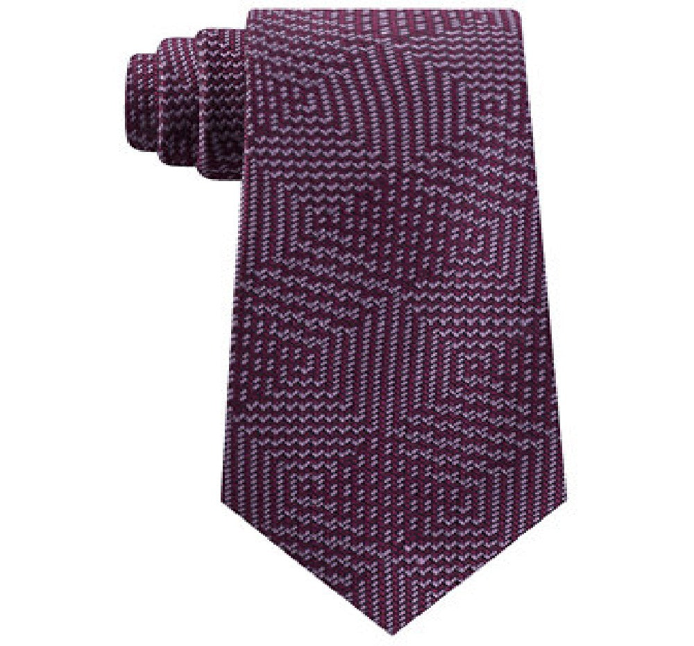 Michael Kors Men's Textured Geometric Patchwork Tie Red One Size