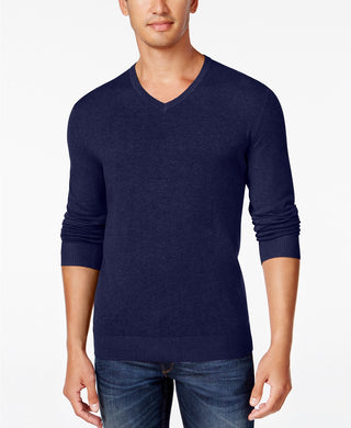 Alfani Men's V-Neck Heathered Long-Sleeve Sweater Navy Size Small