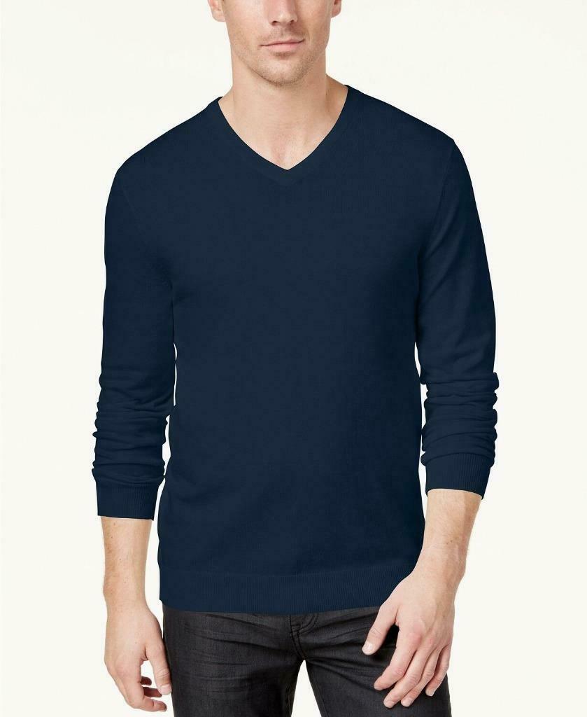 Alfani Mens V-Neck Regular-Fit Ribbed Sweater Navy Size XX-Large