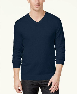 Alfani Mens V-Neck Regular-Fit Ribbed Sweater Navy Size XX-Large
