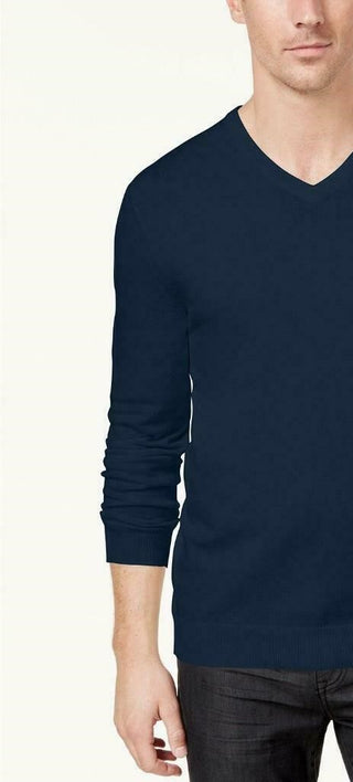 Alfani Mens V-Neck Regular-Fit Ribbed Sweater Navy Size XX-Large