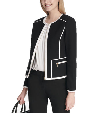 Calvin Klein Women's Piped-Trim Jacket Black Size 8