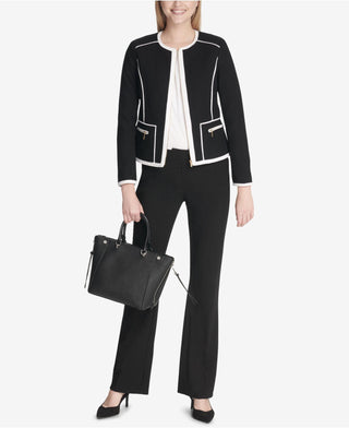 Calvin Klein Women's Piped-Trim Jacket Black Size 8