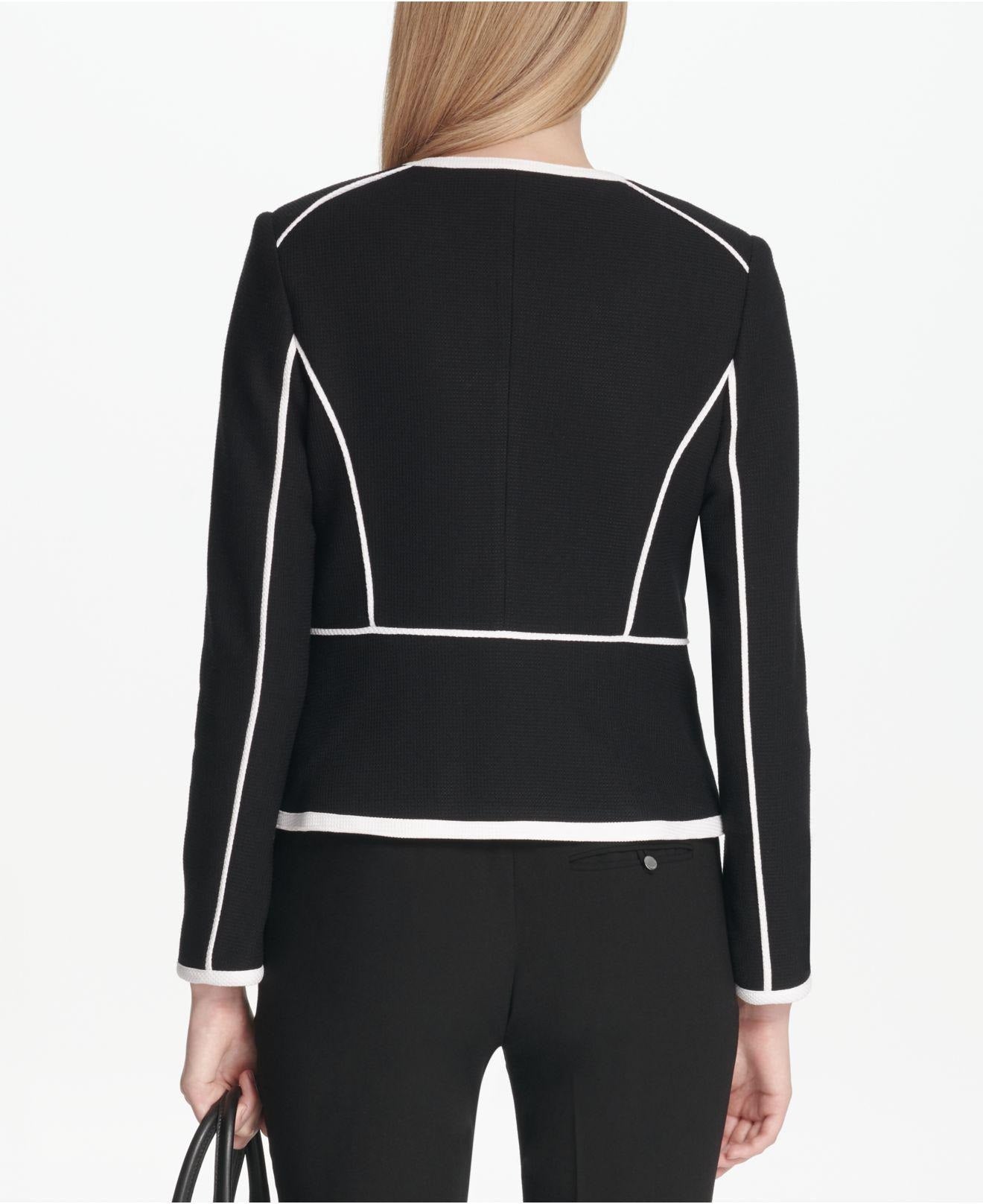 Calvin Klein Women's Piped-Trim Jacket Black Size 8