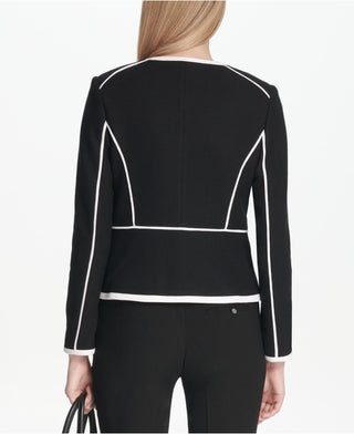 Calvin Klein Women's Piped-Trim Jacket Black Size 8