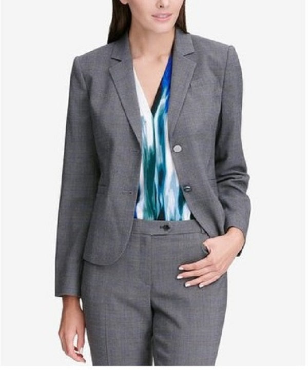 Calvin Klein Women's Glen Plaid Two-Button Jacket Silver Size 6