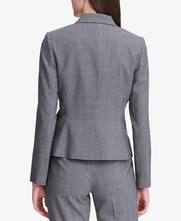 Calvin Klein Women's Glen Plaid Two-Button Jacket Silver Size 14
