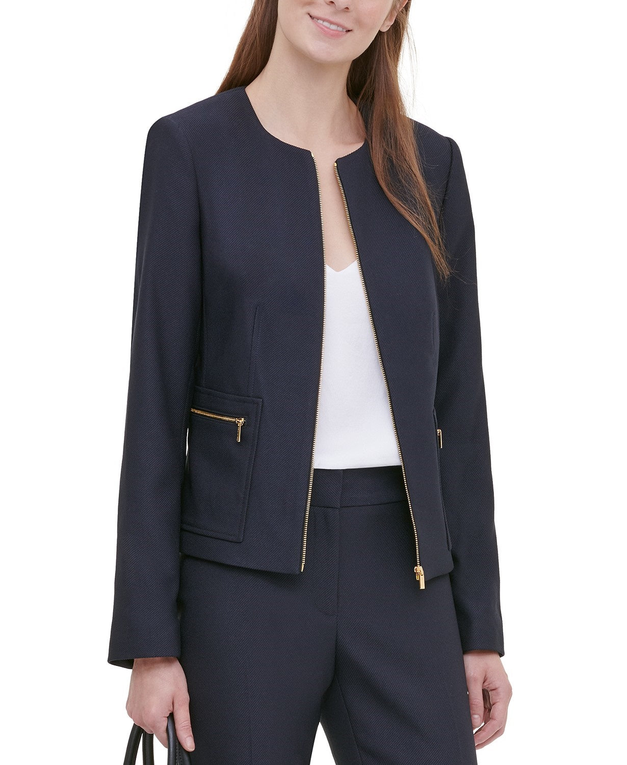 Calvin Klein Women's Twill Zipper-Front Jacket Navy Size 10