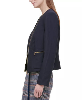 Calvin Klein Women's Twill Zipper-Front Jacket Navy Size 10