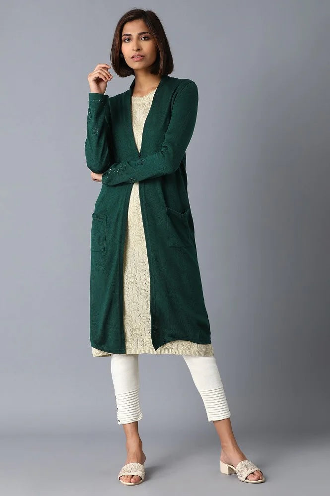 Calvin Klein Women's Open Front Long Cardigan Green Size Medium