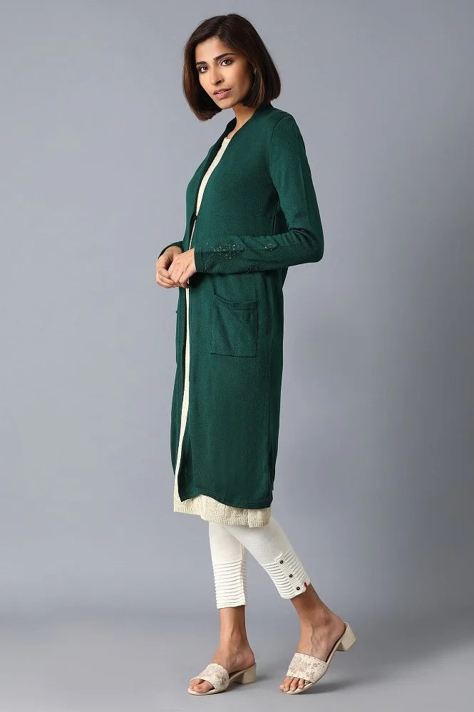 Calvin Klein Women's Open Front Long Cardigan Green Size Medium