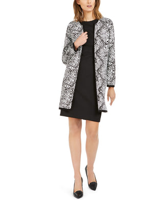 Calvin Klein Women's Printed Open-Front Cardigan White Size Medium