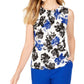 Calvin Klein Women's Petite Floral Printed Gathered-Neck Top White Size Small