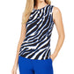 Calvin Klein Women's Animal Printed Pleated Top Blue Size Large