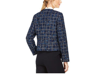 Calvin Klein Women's Tweed Frayed Edge Jacket Blue Size 6