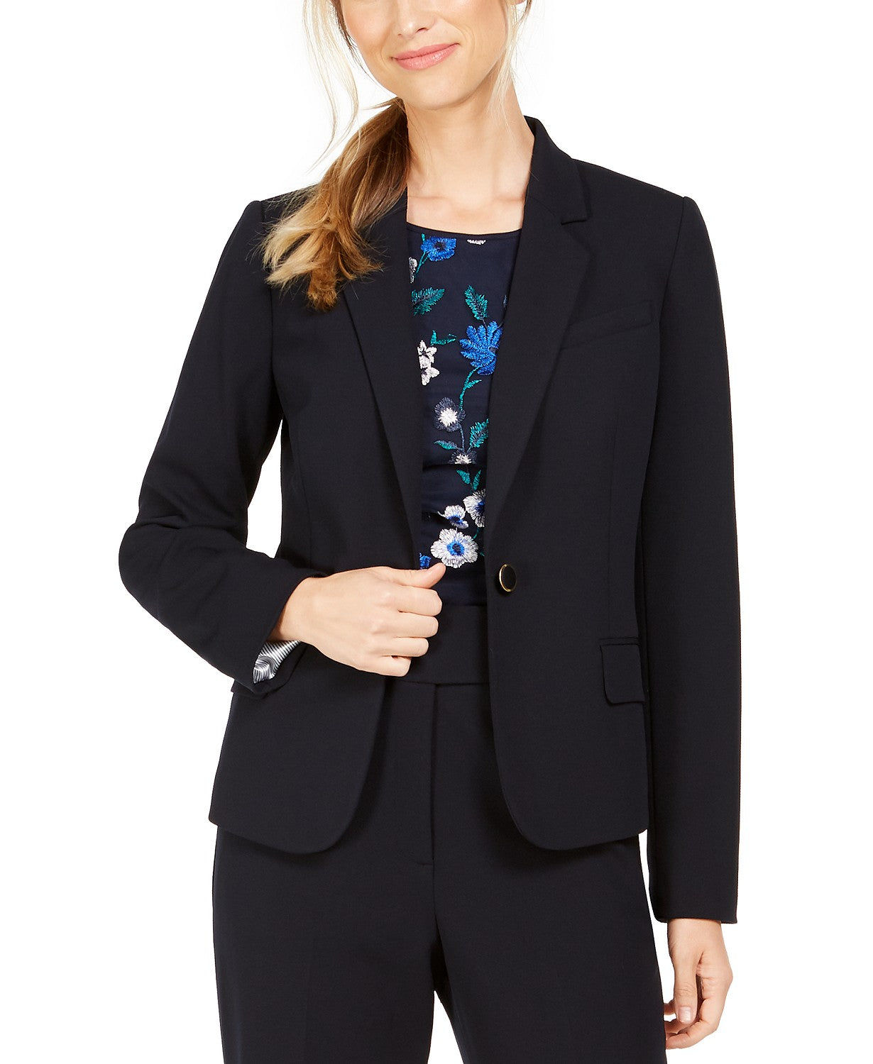 Calvin Klein Women's Single-Button Blazer Blue Size 8