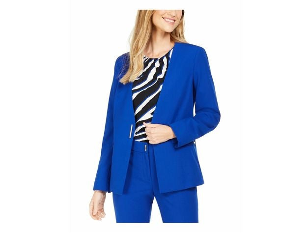 Calvin Klein Women's Collarless Single-Snap Blazer Blue Size 0