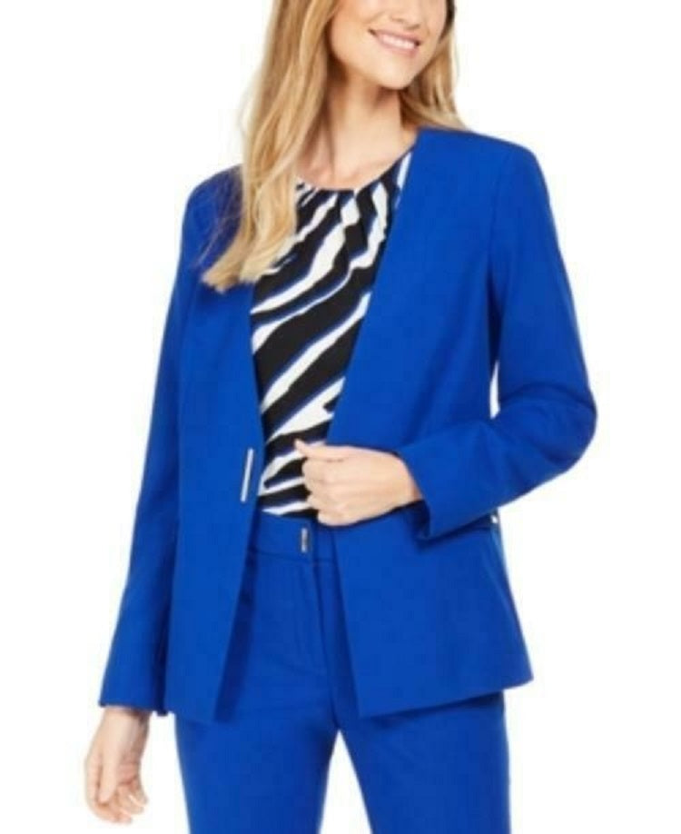 Calvin Klein Women's Collarless Single-Snap Blazer Blue Size 10