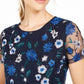Calvin Klein Women's Floral Embroidered Mesh Top Blue Size Extra LARGE