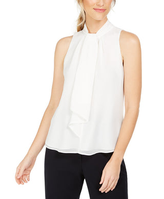Calvin Klein Women's Tie-Neck Sleeveless Blouse White Size Small