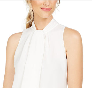 Calvin Klein Women's Tie-Neck Sleeveless Blouse White Size Small