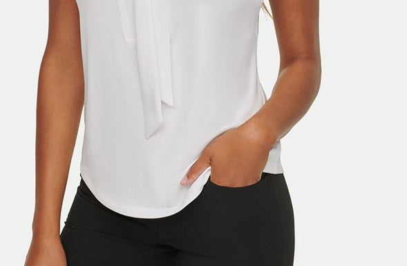 Calvin Klein Women's Tie-Neck Sleeveless Blouse White Size Large