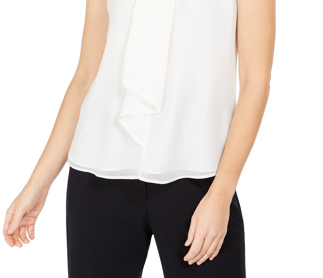 Calvin Klein Women's Tie-Neck Sleeveless Blouse White Size Extra Large
