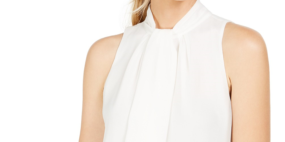 Calvin Klein Women's Tie-Neck Sleeveless Blouse White Size X-Small