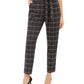 Calvin Klein Women's Plaid Tie Waist Slim Fit Pants Silver Size 12