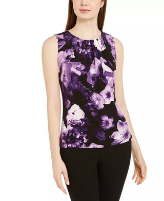 Calvin Klein Women's Floral Print Sleeveless Top Black Size X-Large