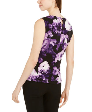 Calvin Klein Women's Floral Print Sleeveless Top Black Size X-Large