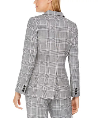 Calvin Klein Women's Plaid One-Button Blazer Gray Size 16