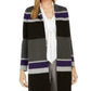 Calvin Klein Women's Striped Open-Front Cardigan Gray Size Small