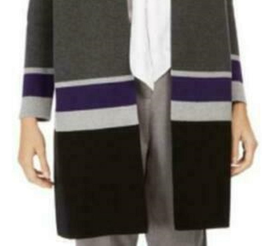 Calvin Klein Women's Striped Open-Front Cardigan Gray Size Small