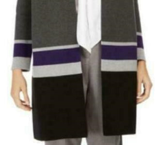 Calvin Klein Women's Striped Open-Front Cardigan Gray Size Small