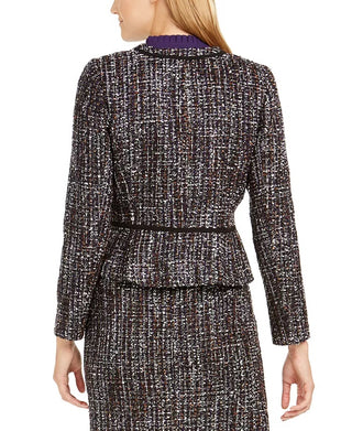 Calvin Klein Women's Tweed Zip-Front Collarless Jacket Black Size 14