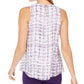 Calvin Klein Women's Sleeveless Printed Pleat-Neck Top Purple Size Large