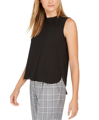 Calvin Klein Women's Sleeveless Pleated-Neck Top Black Size Large