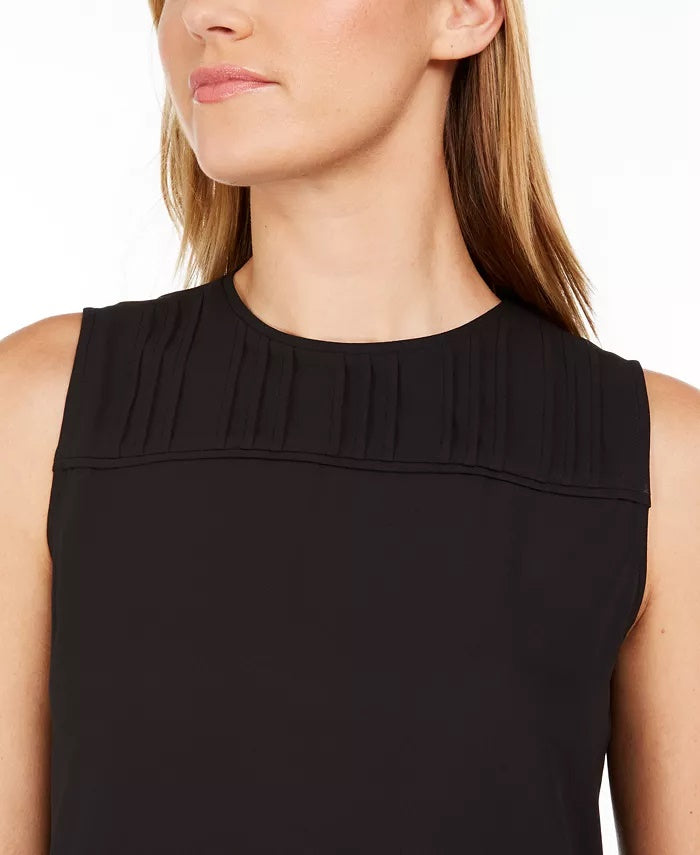 Calvin Klein Women's Sleeveless Pleated-Neck Top Black Size Large