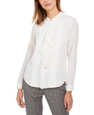 Calvin Klein Women's Ruffled Button-Front Top White Size Medium