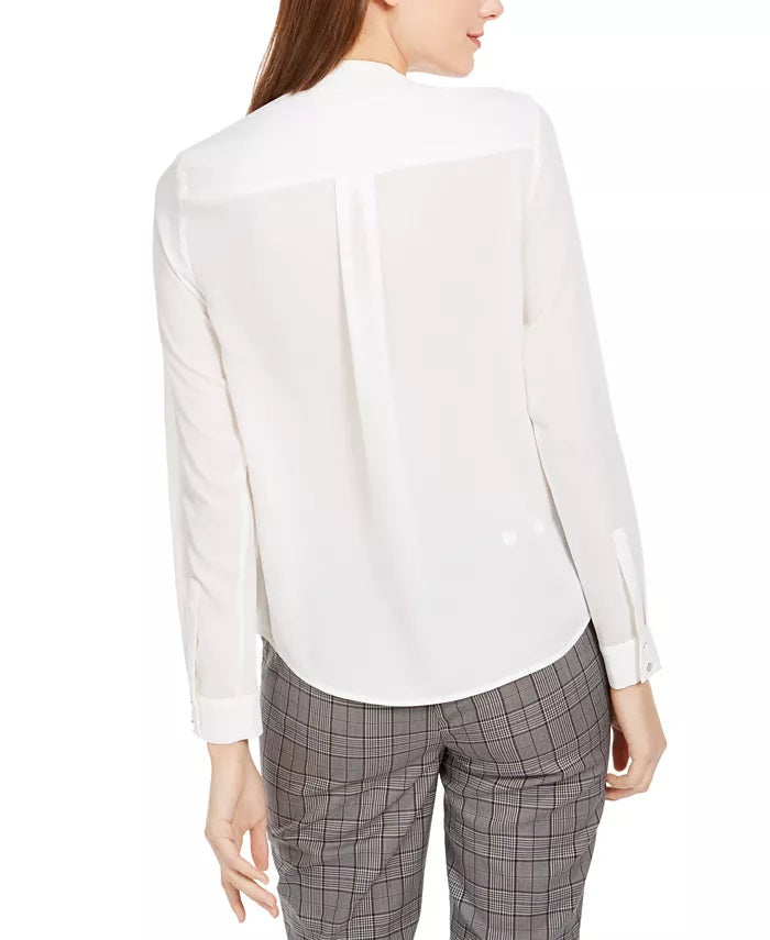 Calvin Klein Women's Ruffled Button-Front Top White Size Medium