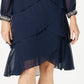 Sl Fashions Women's Long-Sleeve Tiered Chiffon Dress Blue Size 10