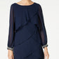 S.L. Fashions Women's Long-Sleeve Tiered Chiffon Dress Navy Size 18