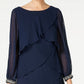 S.L. Fashions Women's Long-Sleeve Tiered Chiffon Dress Navy Size 18
