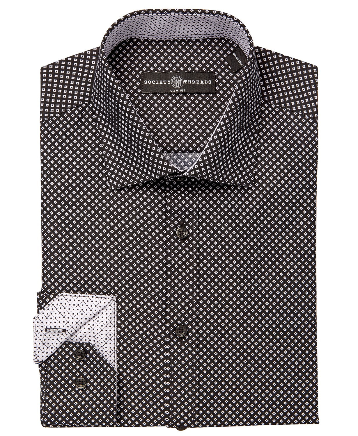 Society of Threads Men's Diamond-Print Performance Slim-Fit Dress Shirt Black Size Large