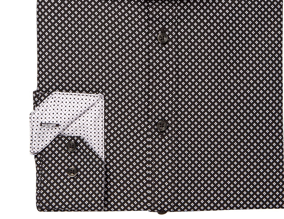 Society of Threads Men's Diamond-Print Performance Slim-Fit Dress Shirt Black Size Large